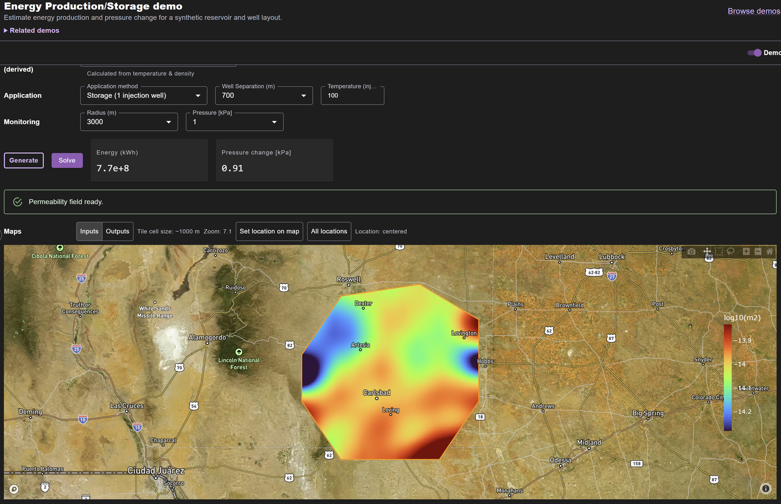 Energy Production/Storage demo screenshot
