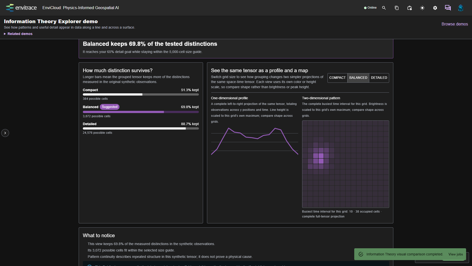EnviCloud: EnviCloud information-theory workspace in dark mode.