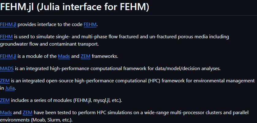 FEHM.jl: Official documentation in GitHub dark mode.